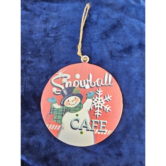 Metal Sign round Snowball Cafe Snowman approx 6 inches ornament - Picture 4 of 6